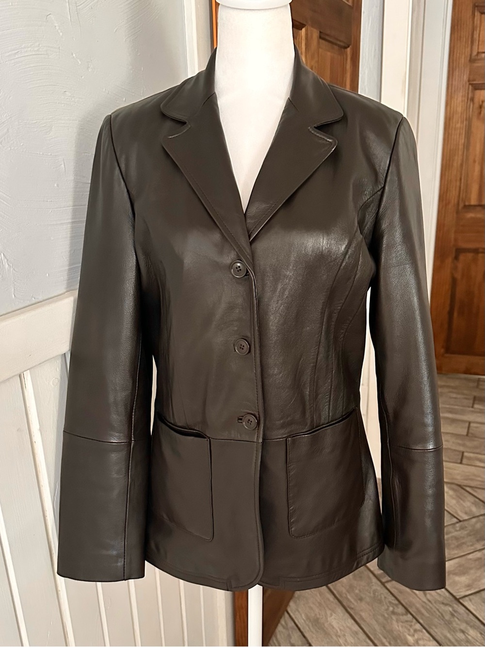 Vintage 90’s Casual Corner Genuine Leather Blazer Jacket Brown Size M - Picture 2 of 7
